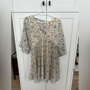 Floral Blue and Cream Mini Dress